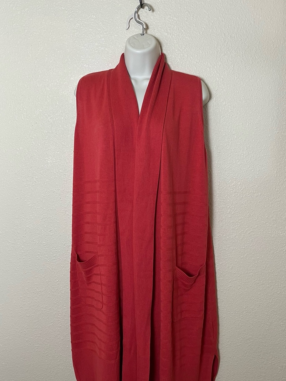 Isaac Mizrahi LIVE Long Sweater OPEN Vest SZ L Orange 2 pockets Cotton & Viscose